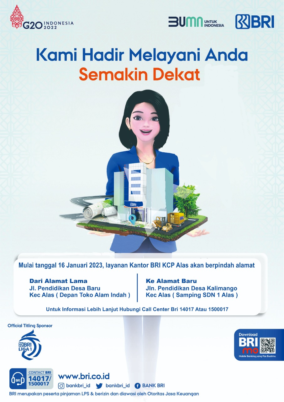 Pengumuman Pindah Kantor BRI KCP Alas