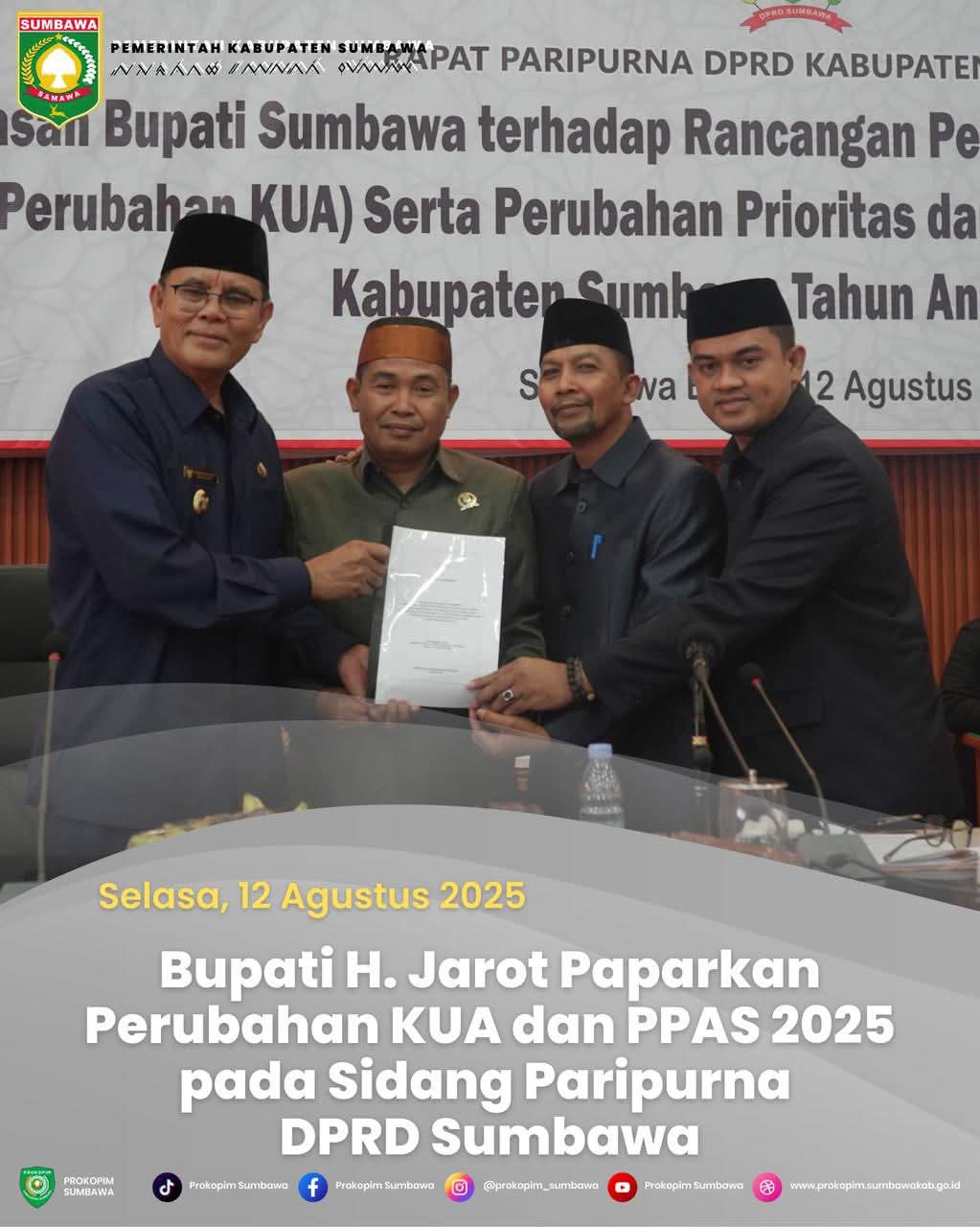 Bupati Paparkan Perubahan KUA dan PPAS 2025 pada Sidang Paripurna