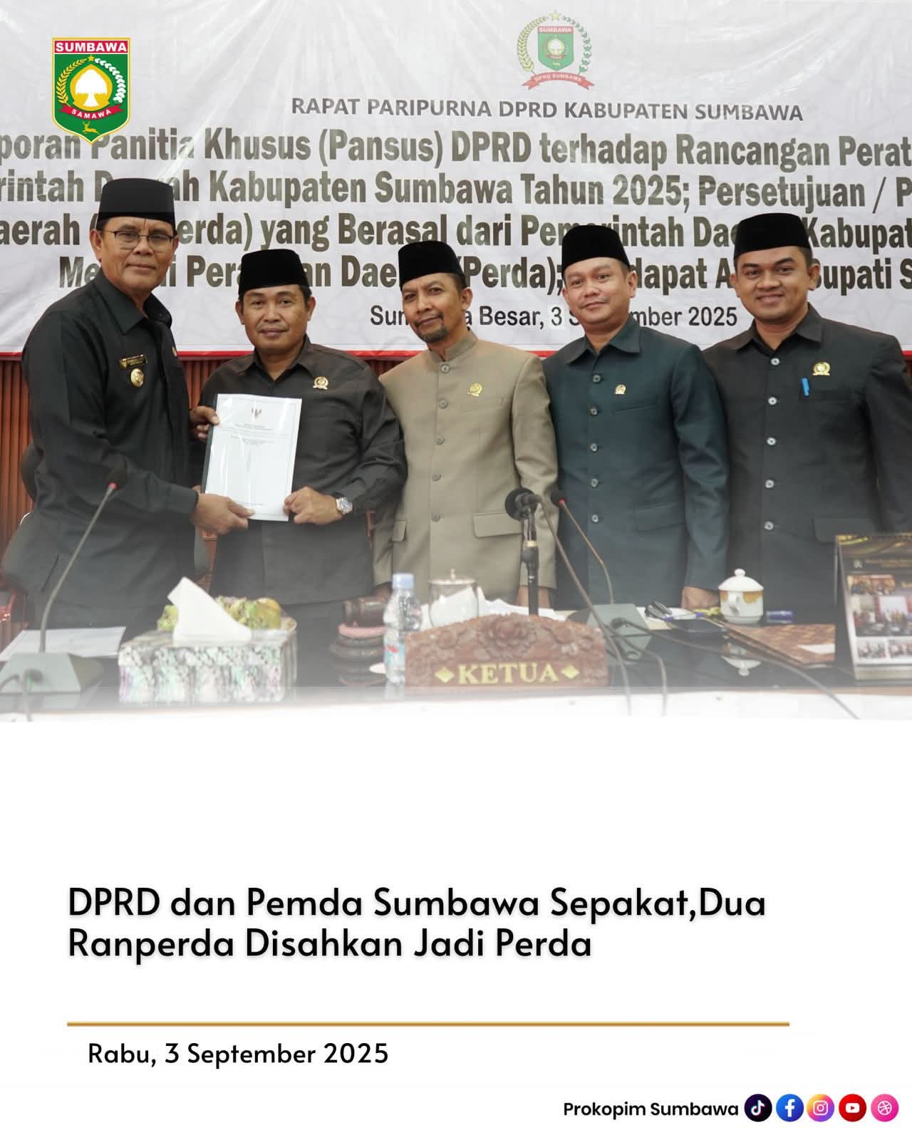 DPRD dan Pemda Sumbawa Sepakat, Dua Ranperda Disahkan Jadi Perda DPRD dan Pemda Sumbawa Sepakat, Dua Ranperda Disahkan Jadi Perda
