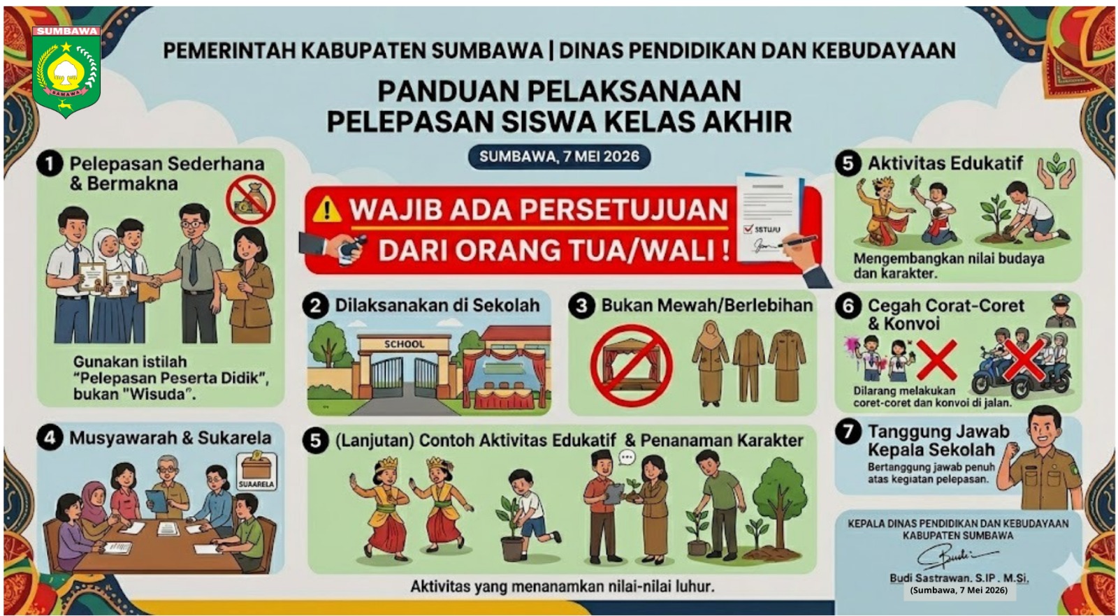 Edaran Dikbud Sumbawa,  Pelepasan Siswa Harus Sederhana, Edukatif, dan Wajib Izin Orang Tua